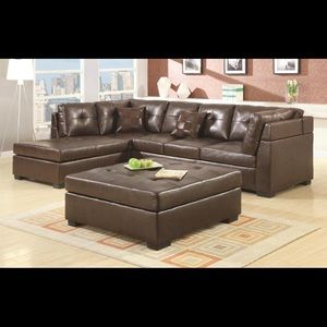 Brown leather sectional